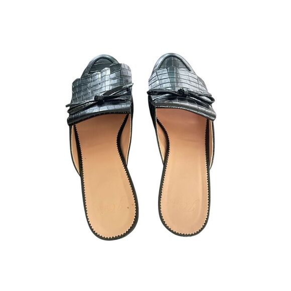 JCrew Leather Croc Embossed Slip on Mule Black Tassel size 8 - Picture 4 of 16